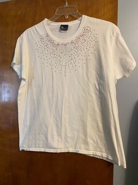 Sunburst Womens White Short Sleeve Tee with Stud Detail